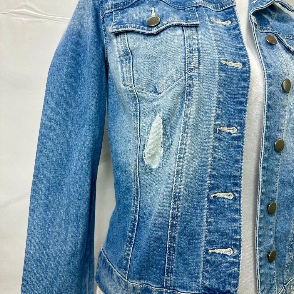 Kut from the Kloth Amelia Light Blue Distressed Jean Jacket Size S - Picture 8 of 16